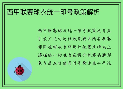 西甲联赛球衣统一印号政策解析