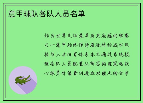 意甲球队各队人员名单