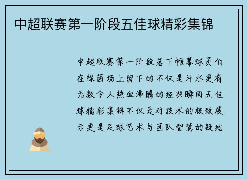 中超联赛第一阶段五佳球精彩集锦