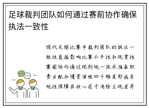 足球裁判团队如何通过赛前协作确保执法一致性